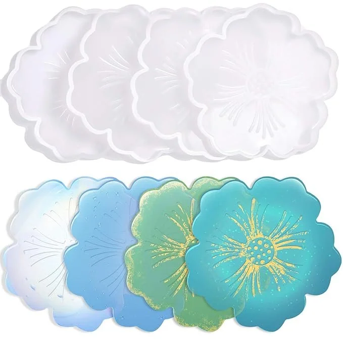 4.5inch flower coaster mould 8mm depth 12×12 cm