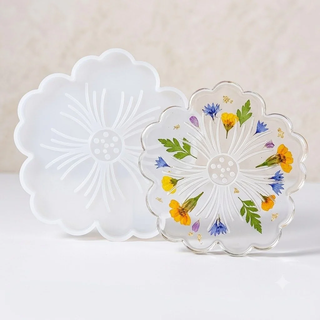 4.5inch flower coaster mould 8mm depth 12×12 cm