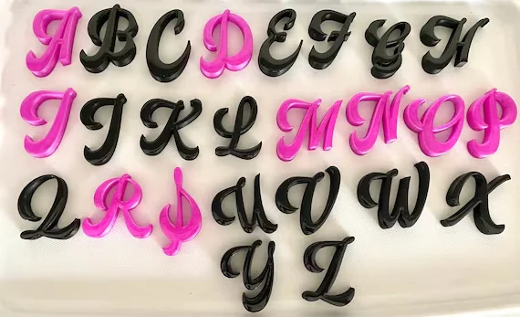 alphabet cursive mould .38 cm/21cm 10mm depth min qty 12