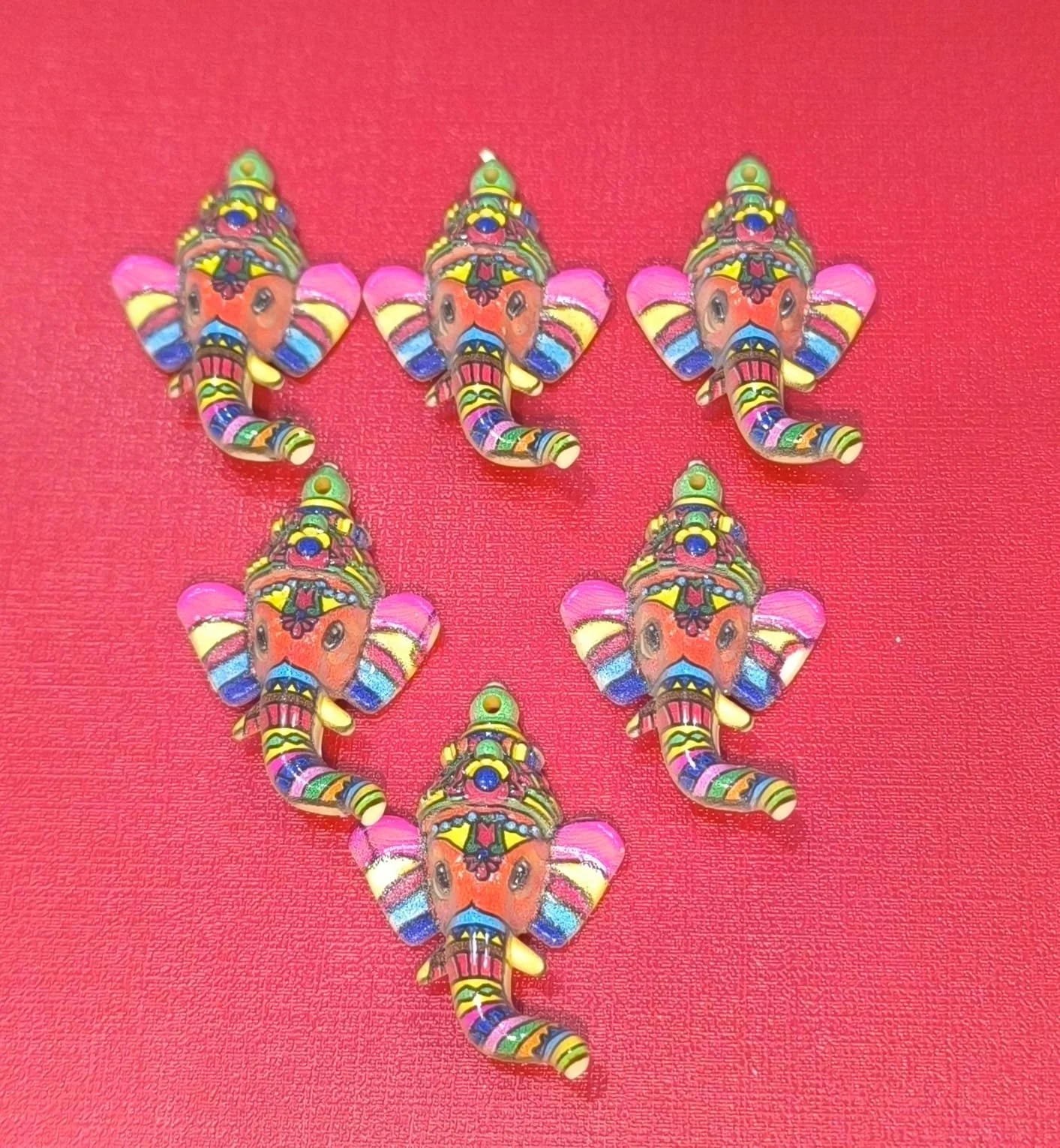 multicolour 1.5 inch ganesha 6 pcs pkt