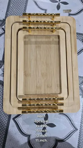 3 PCS rectangle gold handle Tray set 15″13″11″